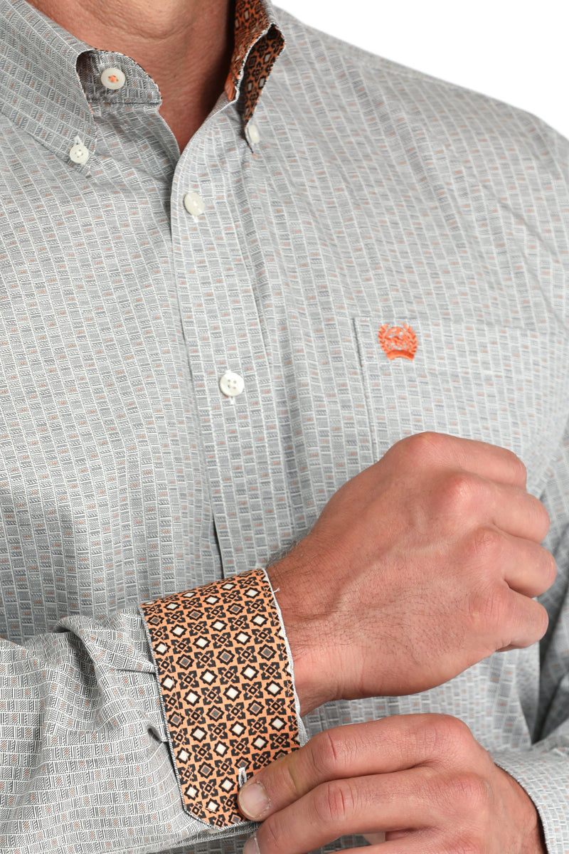 Load image into Gallery viewer, Cinch Mens Long Sleeve Geometric Print Shirt - Cream

