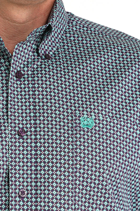 Cinch Mens Long Sleeve Geometric Print Shirt - Purple