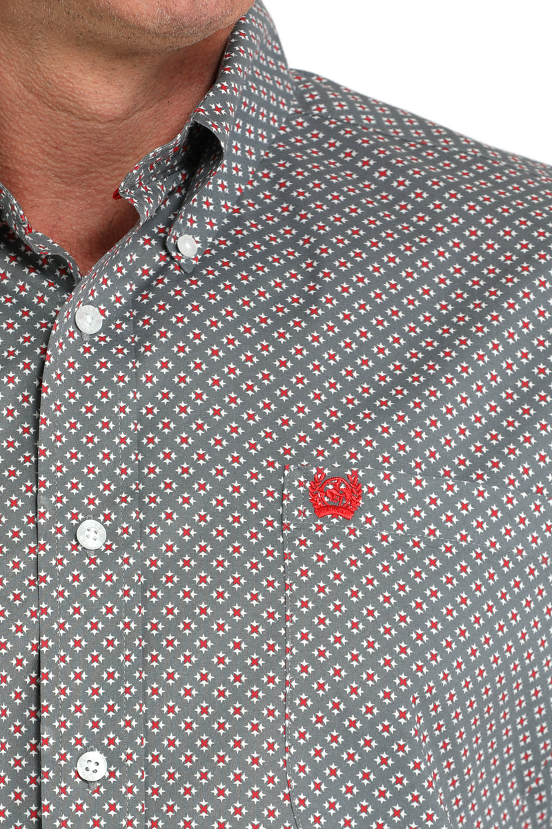 Load image into Gallery viewer, Cinch Mens Stretch Long Sleeve Geometric Print Shirt - Gray
