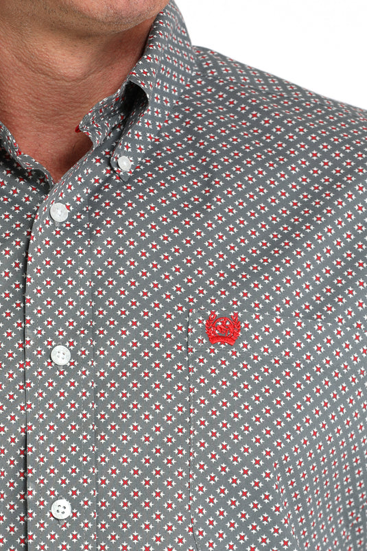 Cinch Mens Stretch Long Sleeve Geometric Print Shirt - Gray