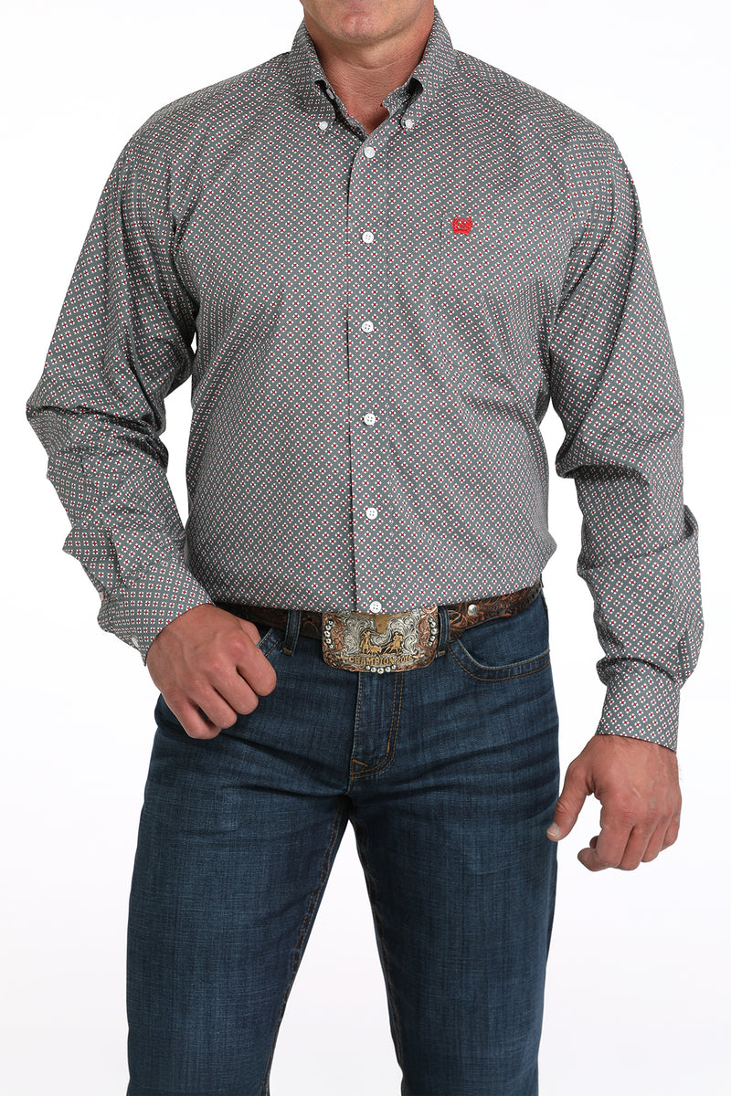Load image into Gallery viewer, Cinch Mens Stretch Long Sleeve Geometric Print Shirt - Gray
