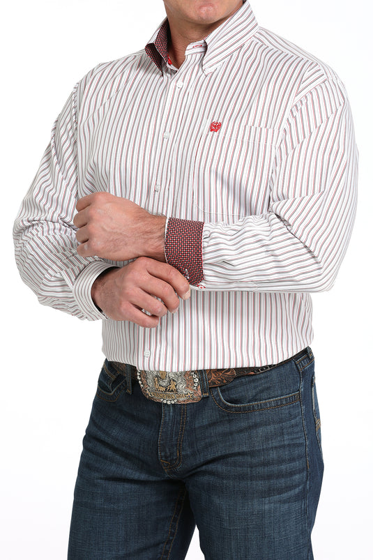 Cinch Mens TENCEL Long Sleeve Stripe Shirt - White