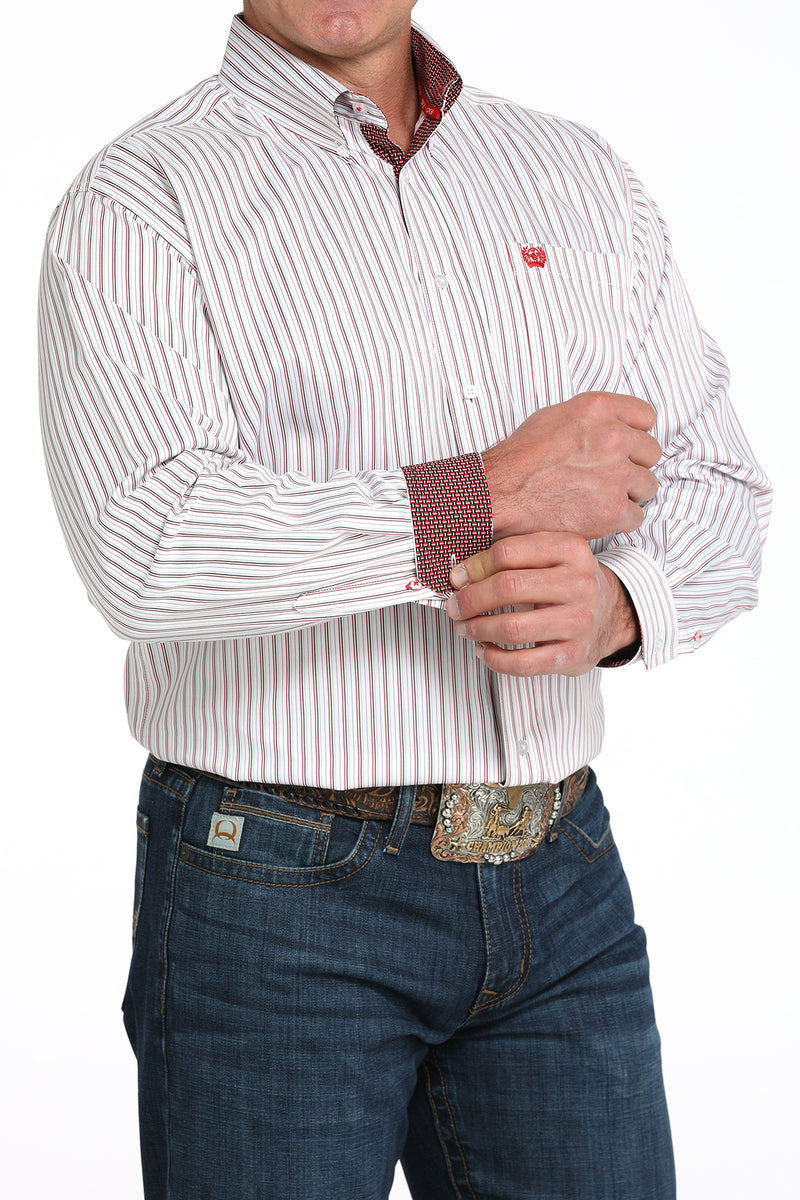 Load image into Gallery viewer, Cinch Mens TENCEL Long Sleeve Stripe Shirt - White
