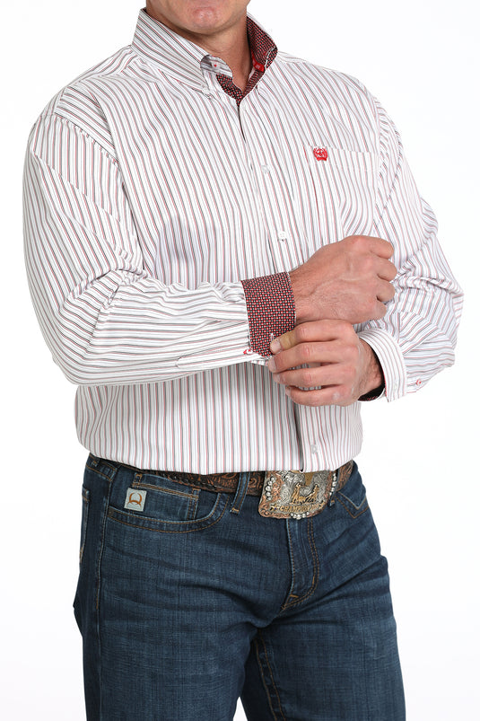 Cinch Mens TENCEL Long Sleeve Stripe Shirt - White