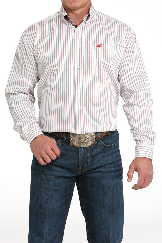Cinch Mens TENCEL Long Sleeve Stripe Shirt - White