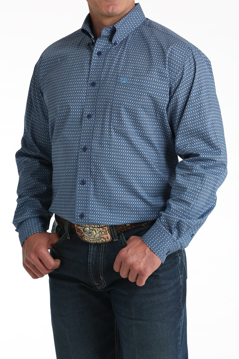 Load image into Gallery viewer, Cinch Mens Stretch Long Sleeve Geometric Print Shirt - Royal
