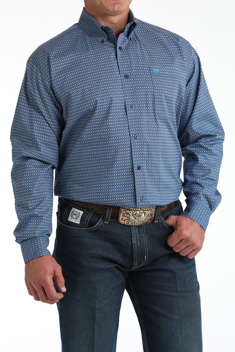 Load image into Gallery viewer, Cinch Mens Stretch Long Sleeve Geometric Print Shirt - Royal
