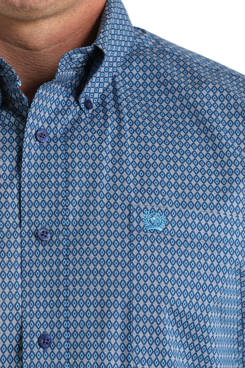 Load image into Gallery viewer, Cinch Mens Stretch Long Sleeve Geometric Print Shirt - Royal
