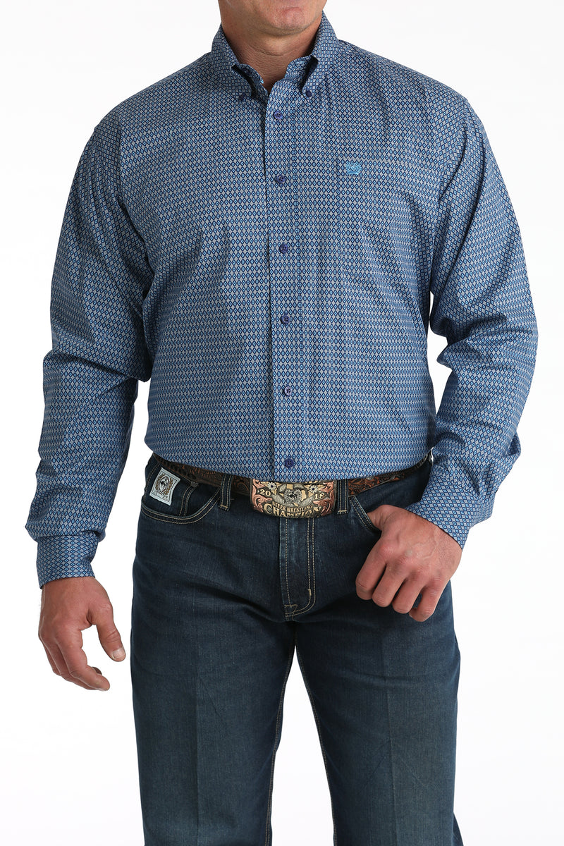 Load image into Gallery viewer, Cinch Mens Stretch Long Sleeve Geometric Print Shirt - Royal
