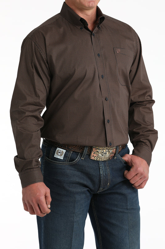 Cinch Mens Stretch Long Sleeve Geometric Print Shirt - Navy