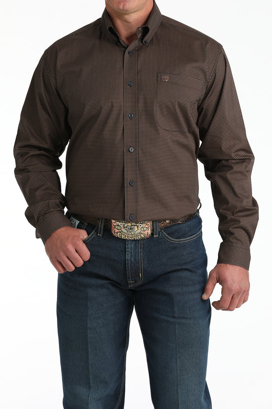 Cinch Mens Stretch Long Sleeve Geometric Print Shirt - Navy