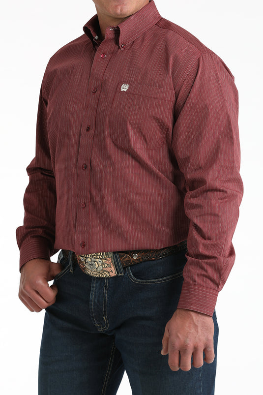 Cinch Mens Long Sleeve Stripe Shirt - Burgundy