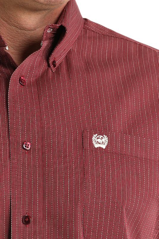 Cinch Mens Long Sleeve Stripe Shirt - Burgundy
