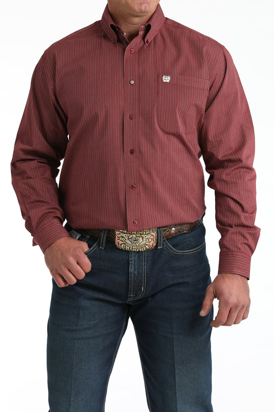 Cinch Mens Long Sleeve Stripe Shirt - Burgundy