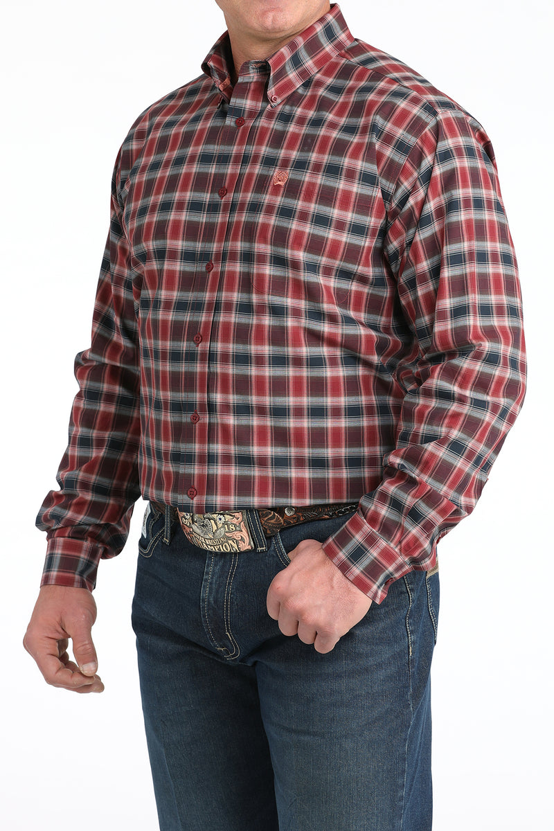 Load image into Gallery viewer, Cinch Mens Long Sleeve Plaid Print Shirt - Burgundy
