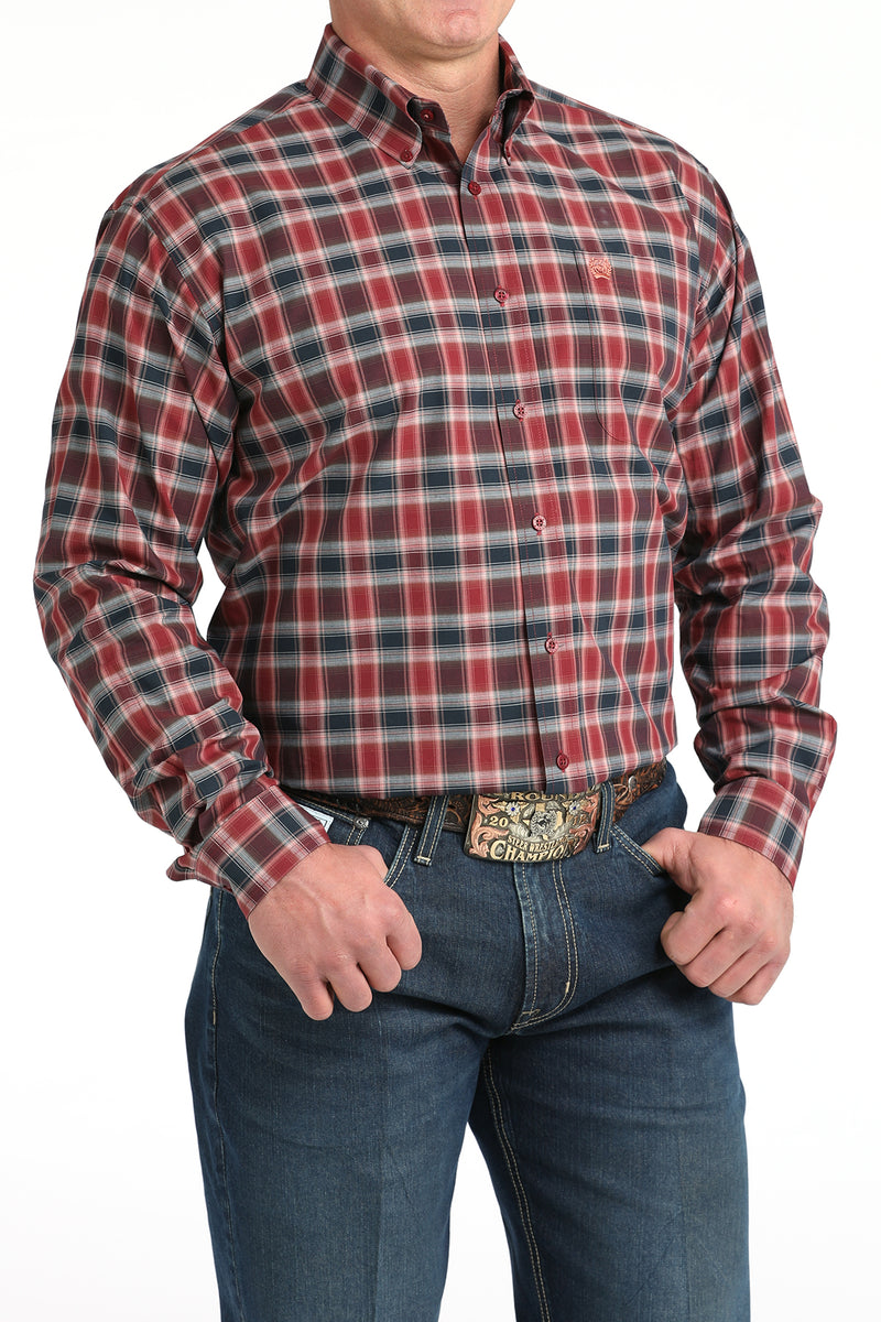Load image into Gallery viewer, Cinch Mens Long Sleeve Plaid Print Shirt - Burgundy
