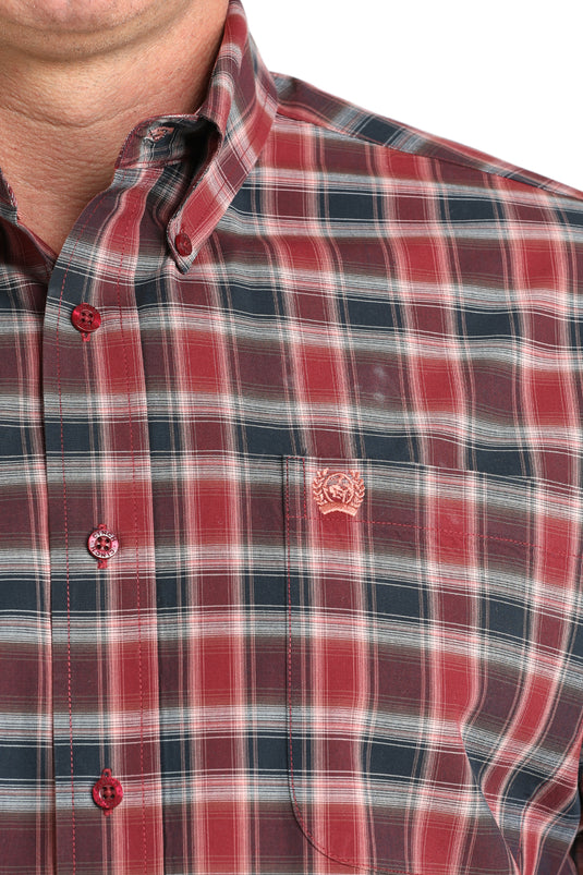 Cinch Mens Long Sleeve Plaid Print Shirt - Burgundy