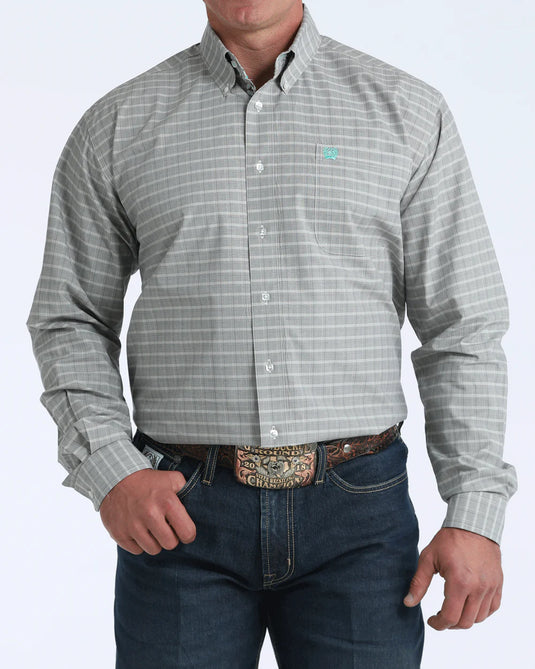 Cinch Mens Long Sleeve Plaid Print Shirt - Cream