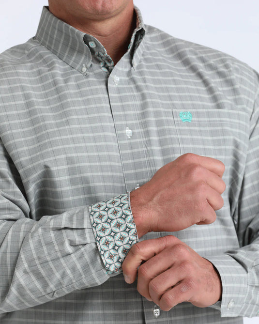 Cinch Mens Long Sleeve Plaid Print Shirt - Cream
