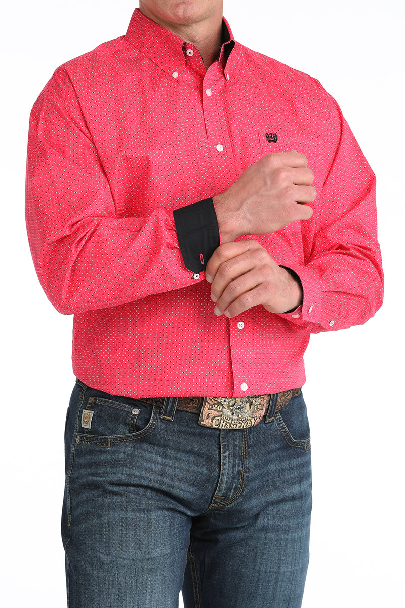 Load image into Gallery viewer, Cinch Mens Stretch Long Sleeve Geometric Print Shirt - Pink
