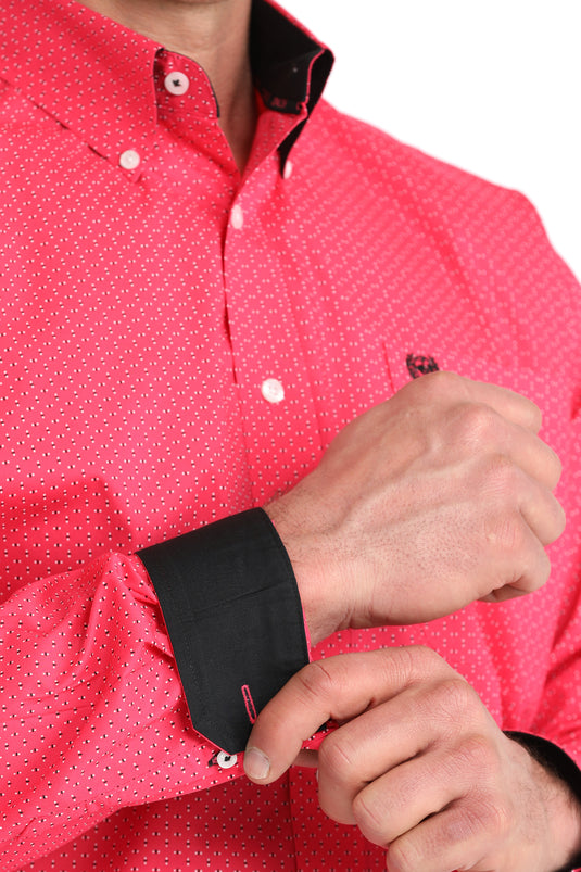 Cinch Mens Stretch Long Sleeve Geometric Print Shirt - Pink