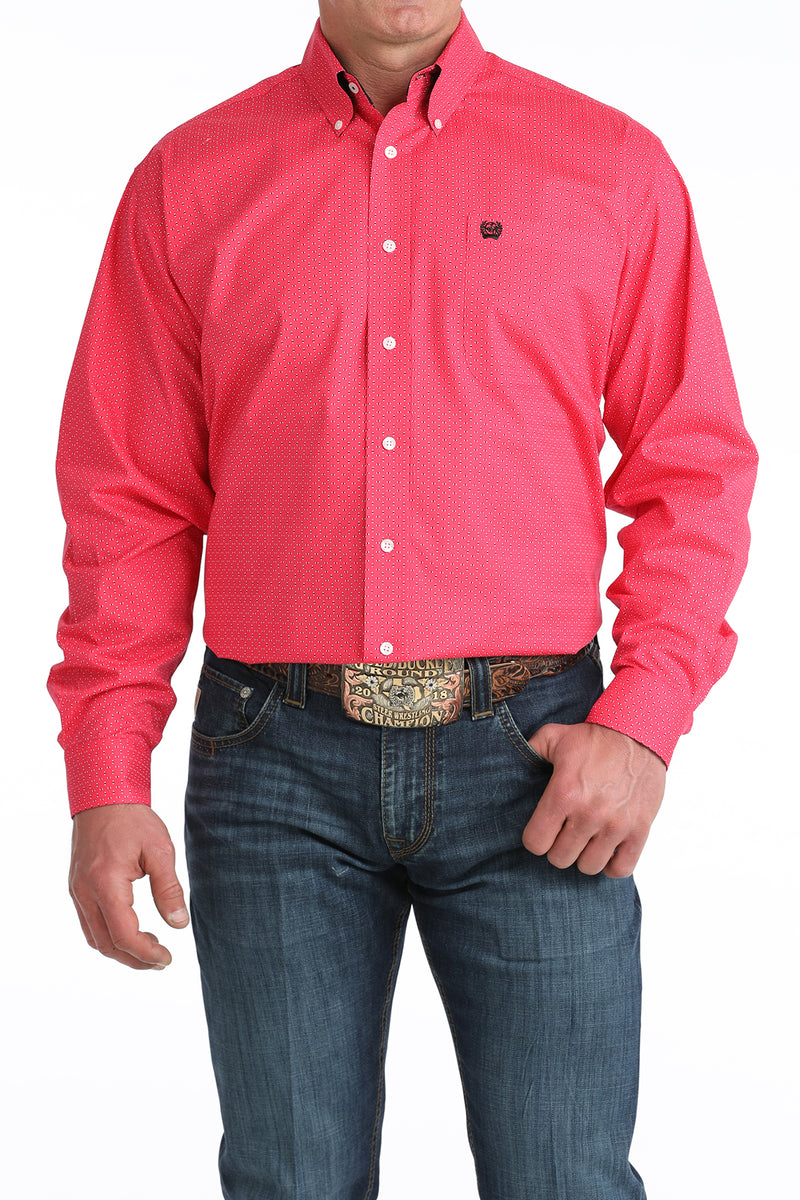 Load image into Gallery viewer, Cinch Mens Stretch Long Sleeve Geometric Print Shirt - Pink
