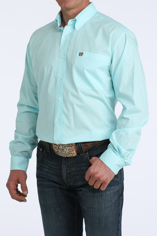 Cinch Mens Stretch Long Sleeve Geometric Print Shirt - Blue