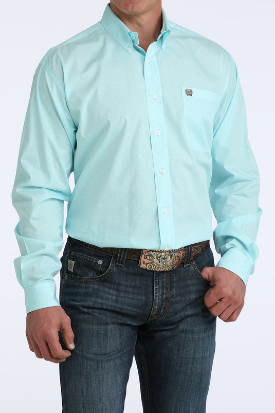 Cinch Mens Stretch Long Sleeve Geometric Print Shirt - Blue