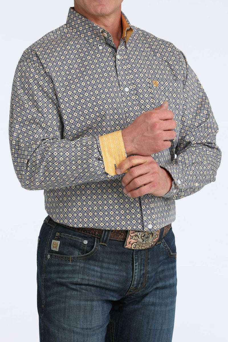 Load image into Gallery viewer, Cinch Mens Long Sleeve Geometric Diamond Print Shirt - Royal
