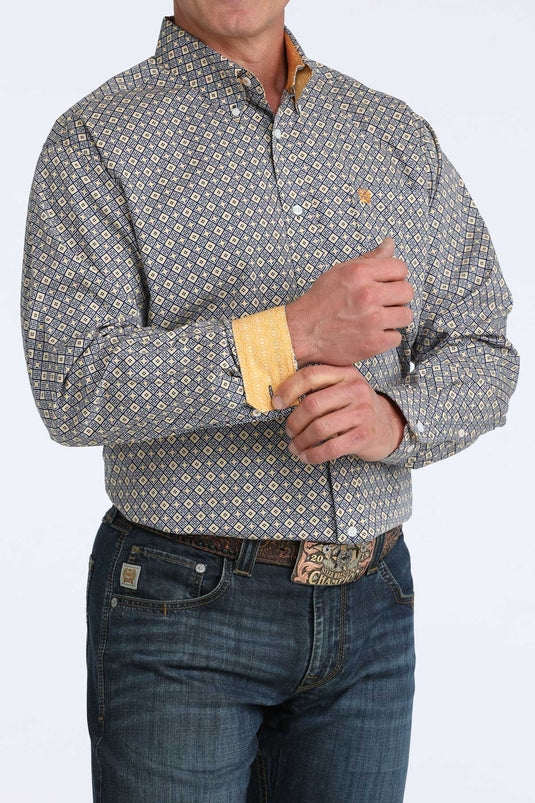 Cinch Mens Long Sleeve Geometric Diamond Print Shirt - Royal