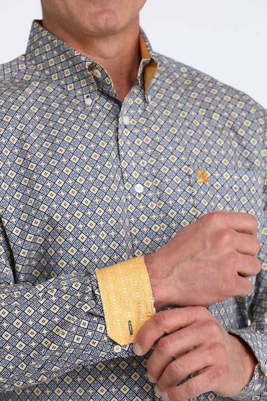 Cinch Mens Long Sleeve Geometric Diamond Print Shirt - Royal