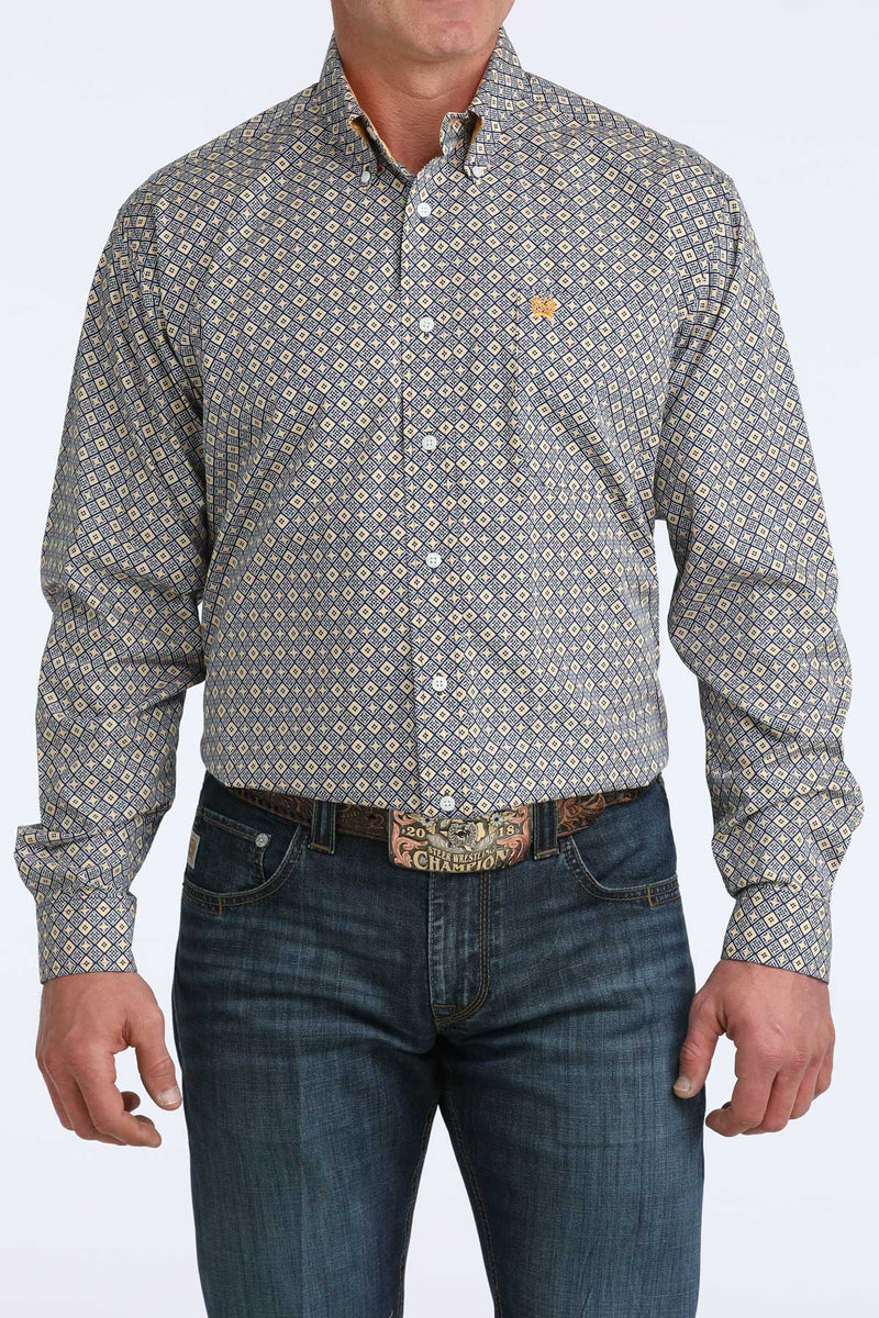 Load image into Gallery viewer, Cinch Mens Long Sleeve Geometric Diamond Print Shirt - Royal
