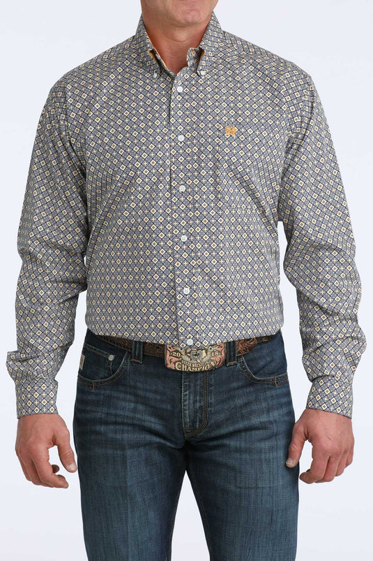 Cinch Mens Long Sleeve Geometric Diamond Print Shirt - Royal