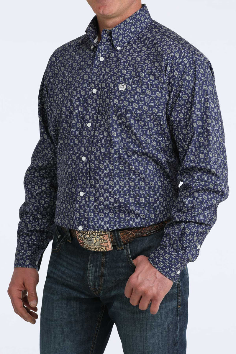 Load image into Gallery viewer, Cinch Mens Long Sleeve Geometric Print Shirt - Royal
