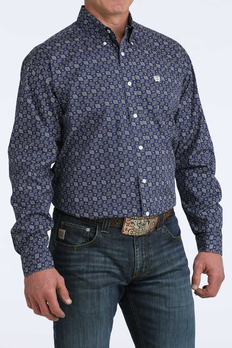 Load image into Gallery viewer, Cinch Mens Long Sleeve Geometric Print Shirt - Royal
