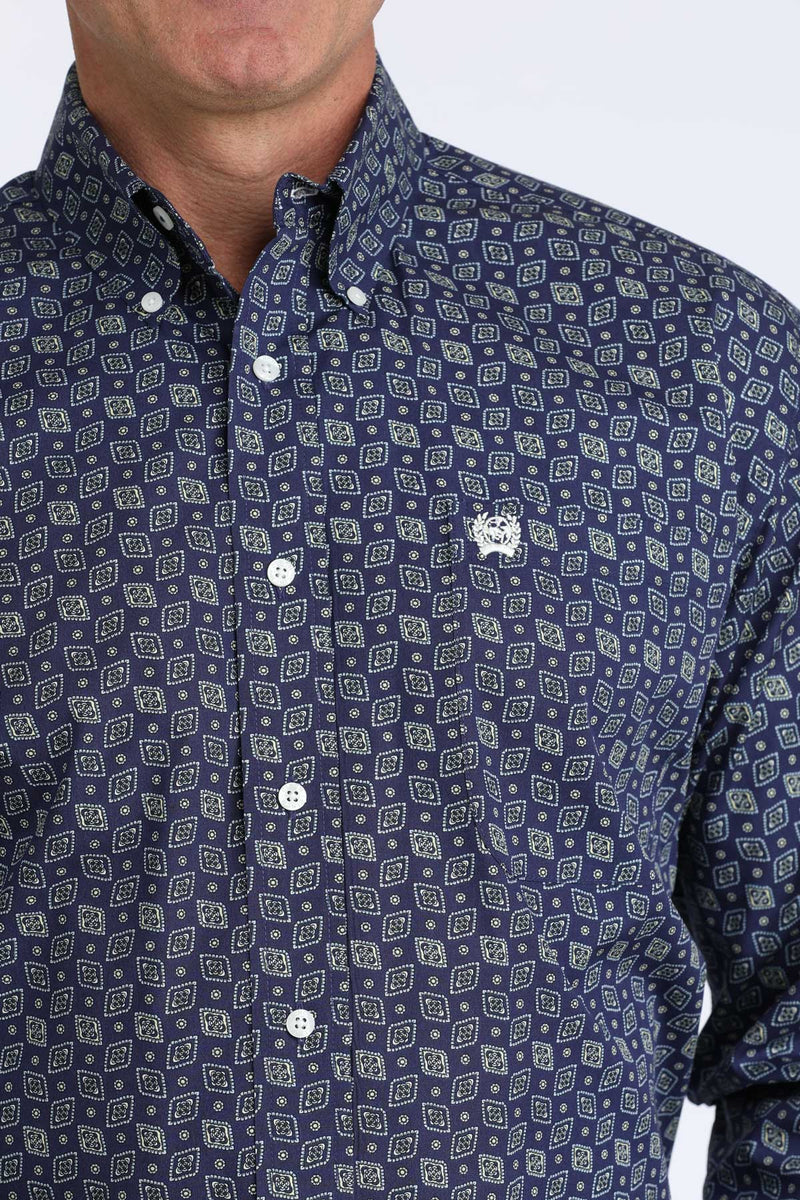 Load image into Gallery viewer, Cinch Mens Long Sleeve Geometric Print Shirt - Royal
