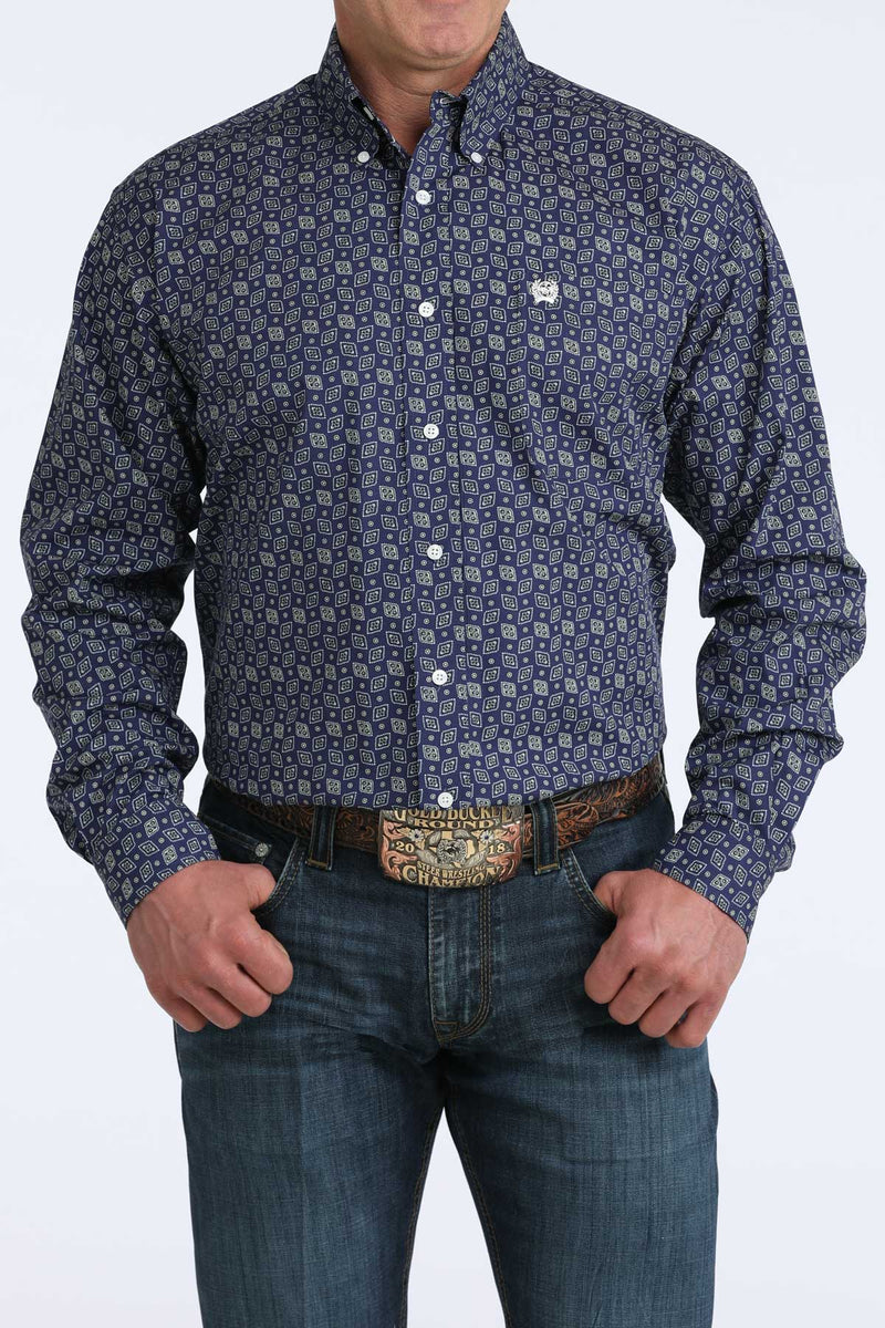 Load image into Gallery viewer, Cinch Mens Long Sleeve Geometric Print Shirt - Royal
