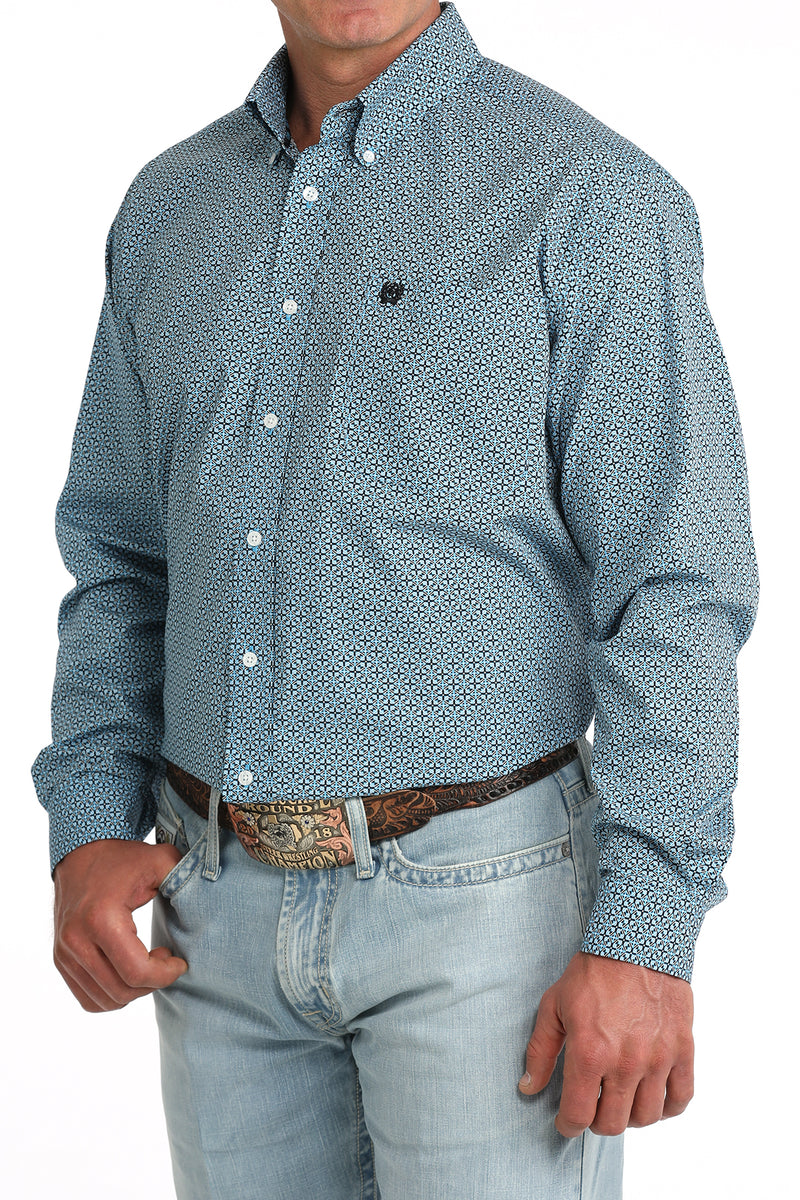 Load image into Gallery viewer, Cinch Mens Long Sleeve Geometric Print Shirt - Blue
