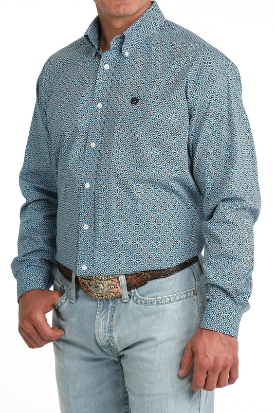 Cinch Mens Long Sleeve Geometric Print Shirt - Blue