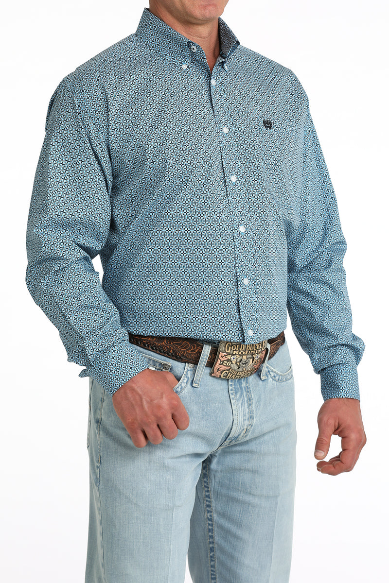 Load image into Gallery viewer, Cinch Mens Long Sleeve Geometric Print Shirt - Blue
