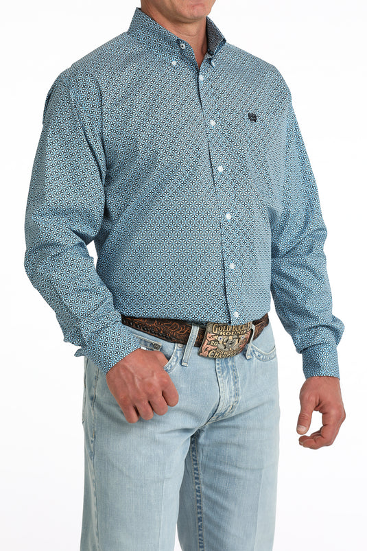 Cinch Mens Long Sleeve Geometric Print Shirt - Blue