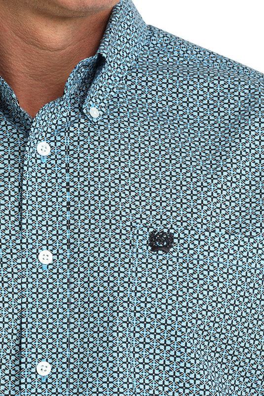 Cinch Mens Long Sleeve Geometric Print Shirt - Blue