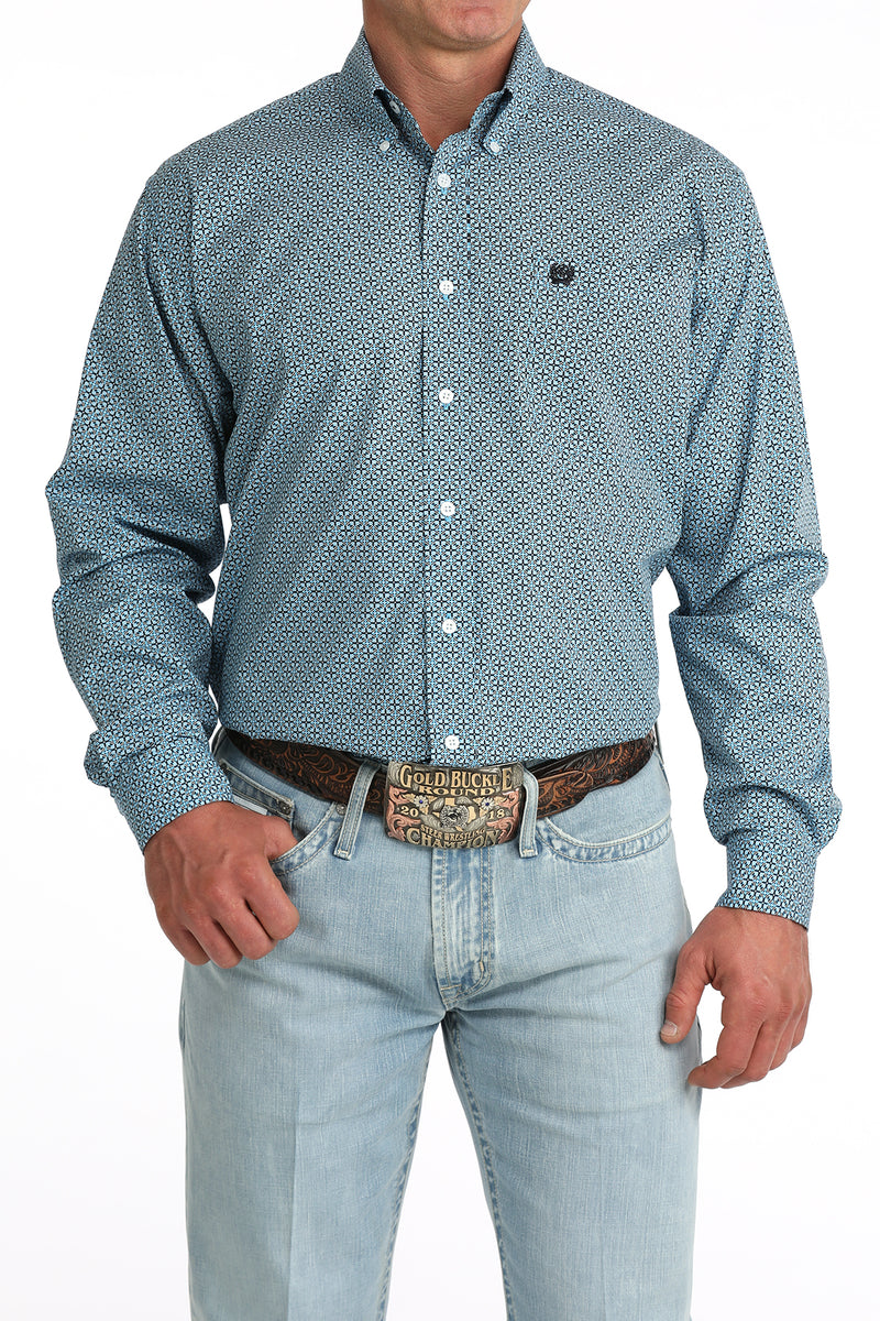Load image into Gallery viewer, Cinch Mens Long Sleeve Geometric Print Shirt - Blue

