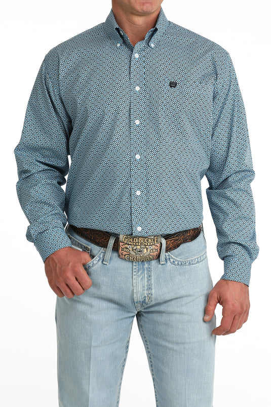 Cinch Mens Long Sleeve Geometric Print Shirt - Blue