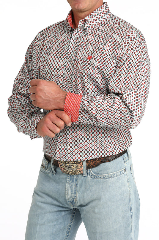 Cinch Mens Long Sleeve Geometric Print Shirt - Gray