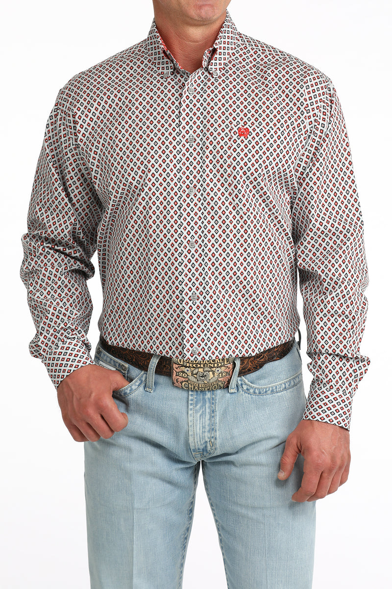 Load image into Gallery viewer, Cinch Mens Long Sleeve Geometric Print Shirt - Gray
