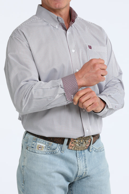 Cinch Mens TENCEL Long Sleeve Stripe Shirt - White