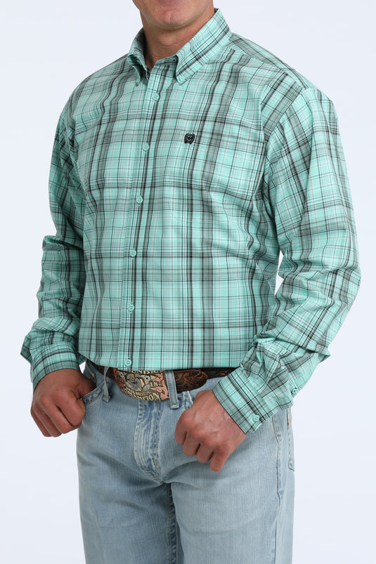Cinch Mens Long Sleeve Plaid Shirt - Turquoise