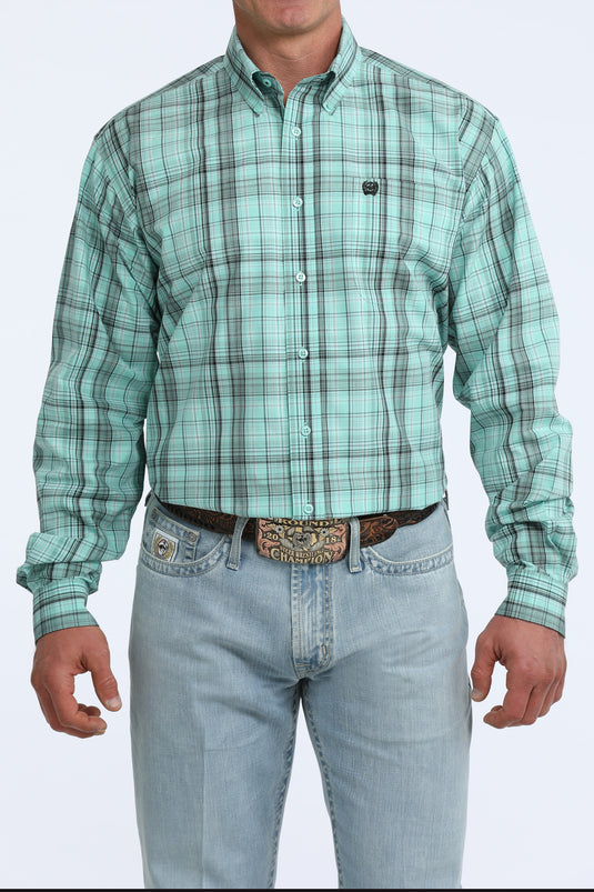 Cinch Mens Long Sleeve Plaid Shirt - Turquoise