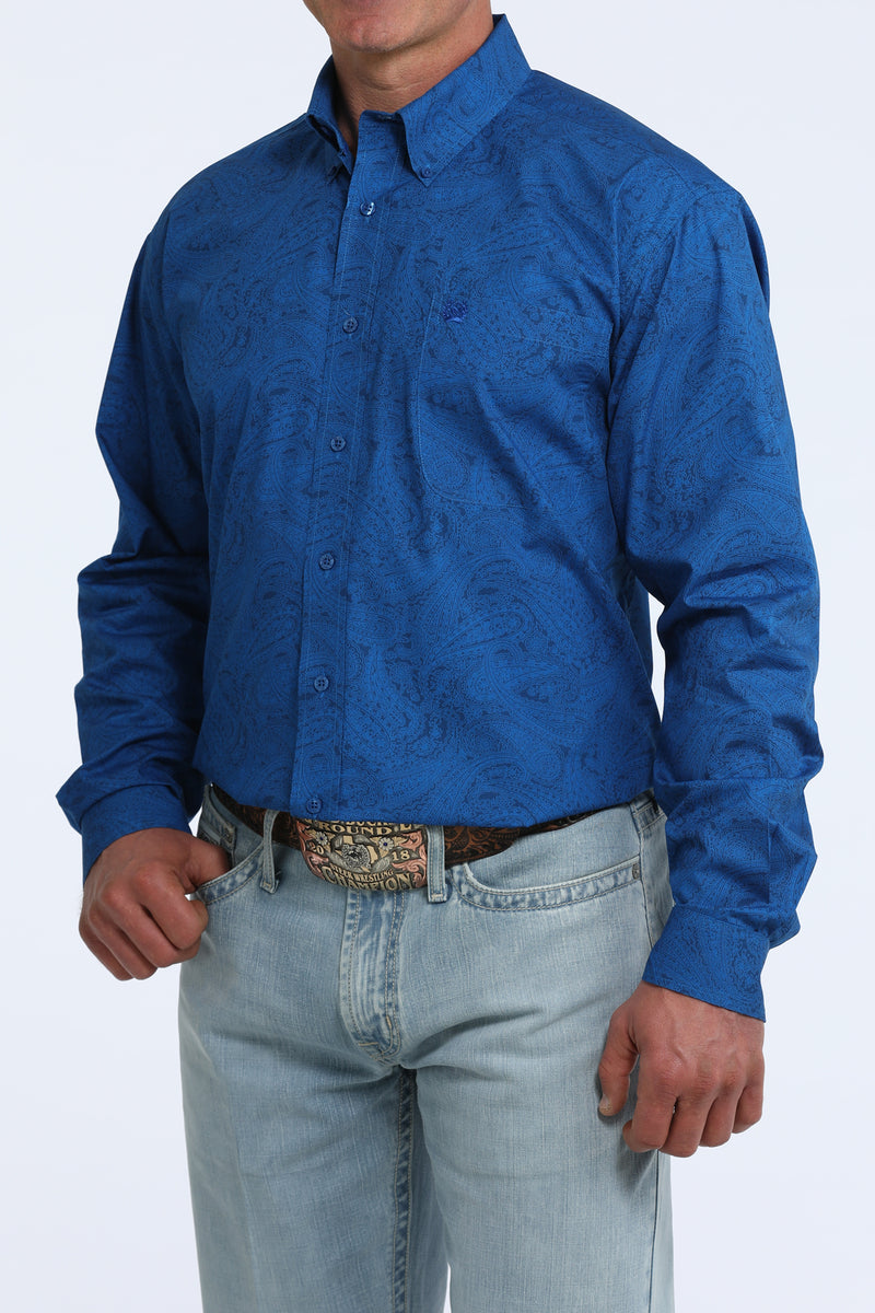 Load image into Gallery viewer, Cinch Mens Long Sleeve Paisley Print Shirt - Royal
